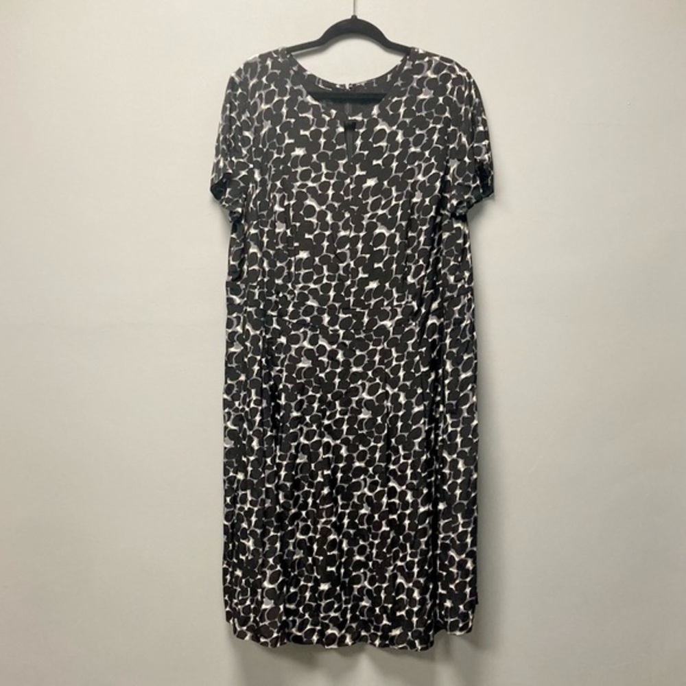 Talbots Woman 18W Black Grey Pebble Print Keyhole Pleated Fit Flare‎ Dress NWT
